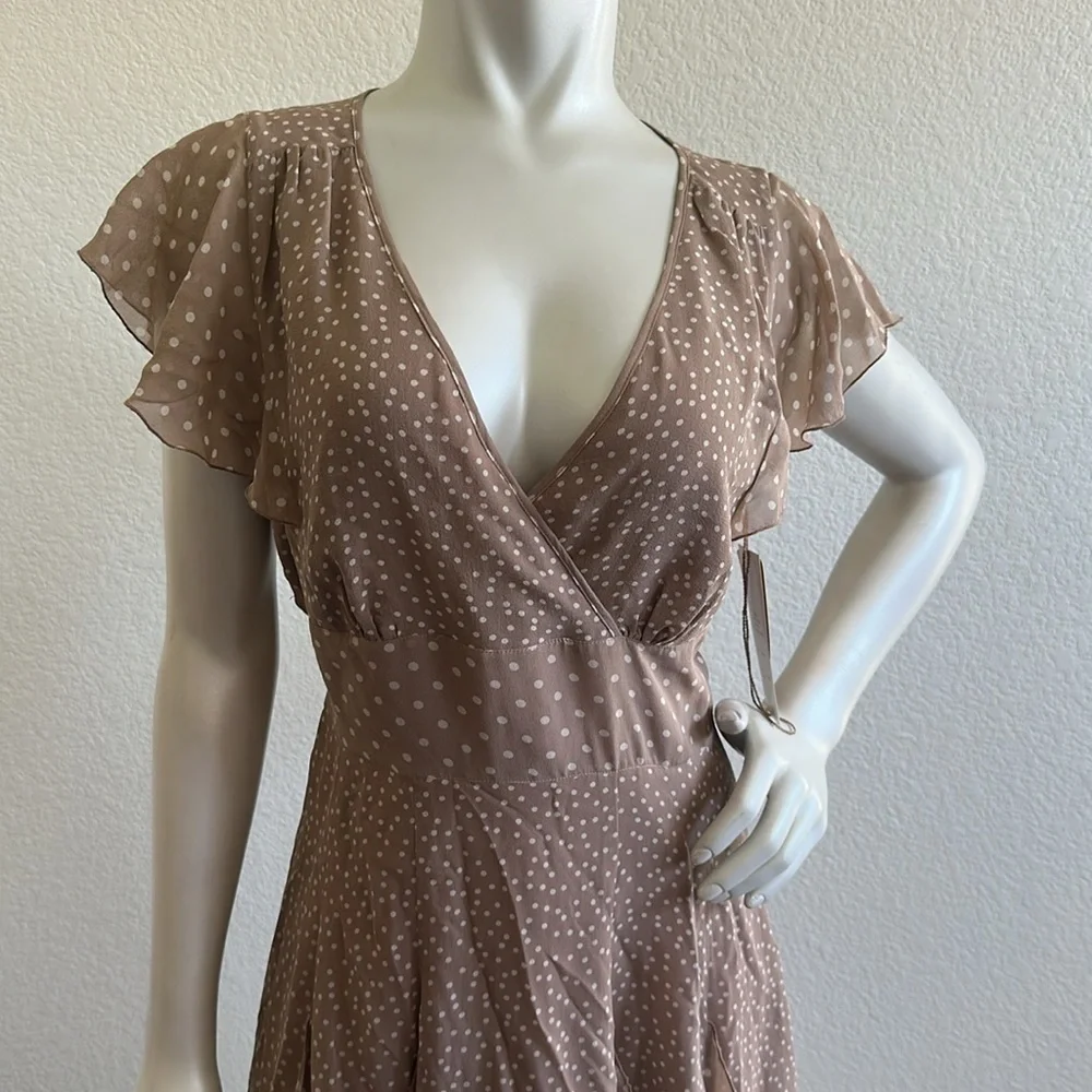 NWT Adrianna Papell Taupe Polka Dot Silk Dress - Picture 9 of 9